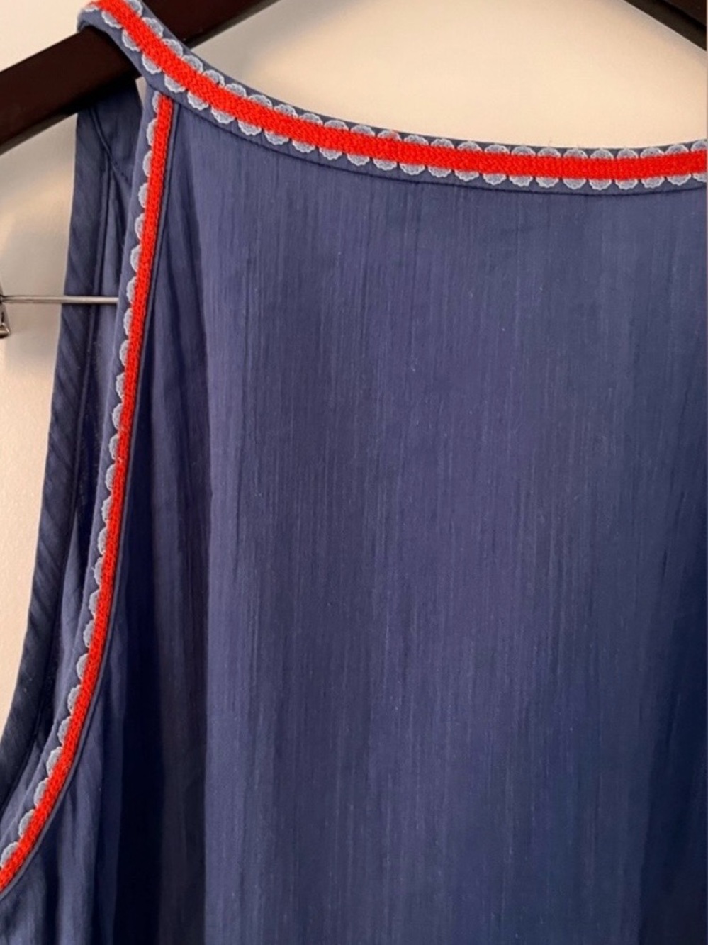 Tory Burch Cotton-Linen Blue Embroidered Tie Wait Dress - Picture 13 of 15